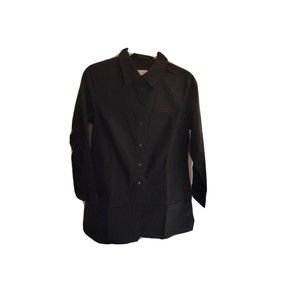 Denim Co. Collared Long Sleeve Petite Duster Pocket Black Stretch Shirt XXS